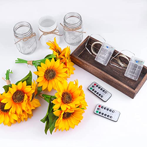 Waenerec Sunflower Mason Jar Dining Table Centerpiece With Lights Wood Tray Country Farmhouse Rustic Home Decor For Coffee Table Living Room Kitchen Garden Decorative Jars #TOP3