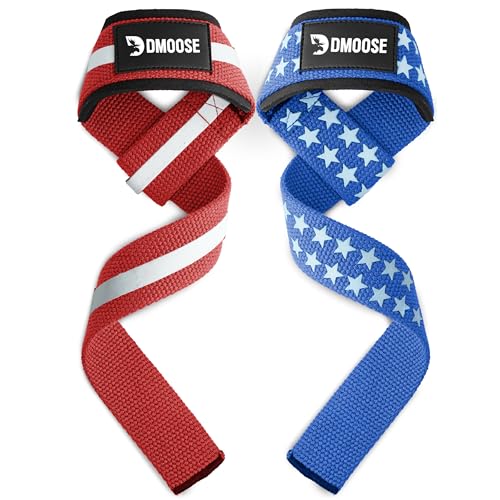 DMoose Fitness Lifting Straps - 4mm Neoprene Padded Wrist Straps for Weightlifting & Powerlifting - Cotton Lifting Strap with Silicone Grip for Men & Women (American Silicone)
