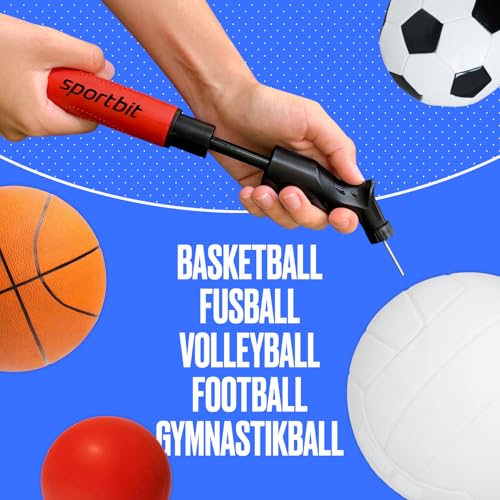 SPORTBIT Ballpumpe mit 5 Nadeln Set - Handpumpensystem zum Aufpumpen - Passt für jeden Sportball Volleyball Basketball Fußball Gymnastik Soccer Ball, Aufblasgerät Luftpump
