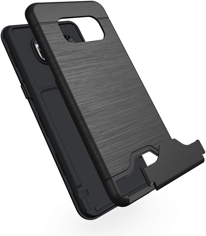 Phone Case for Samsung Galaxy S8 Plus with Tempered Glass Screen Protector Cover Credit Card Holder Slim Hard Wallet Kickstand Cell Accessories Glaxay S8plus S 8 8plus 8S Edge S8+ SM-G955U Women Black