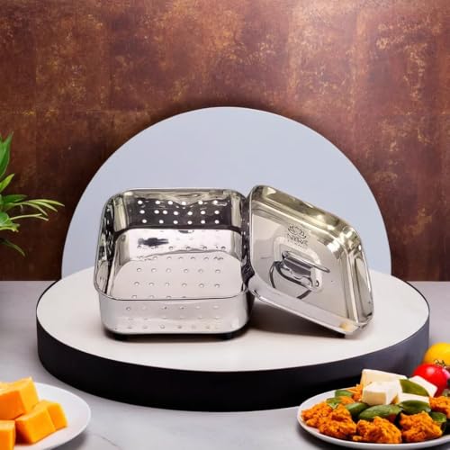 Image of Nyra Stainless Steel Paneer Mould 300ml | Paneer Maker with Perforated Press Lid | Compact 10x10cm Cottage Cheese Mould for Kitchen