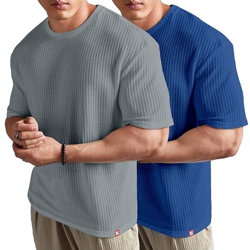 Image of SHODOX Mens Solid Dotted Unique Design Oversized Tshirt for Men - Round Neck Loose Fit Drop Shoulder Mens T-Shirt(Pack of 2)