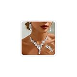 Silver Prom Jewelry Set Wedding Brides Necklace Earring Bracelet Bridesmaid Dainty Rhinestone Jewelry Party Shine Brightly Prom Accessorie Costume