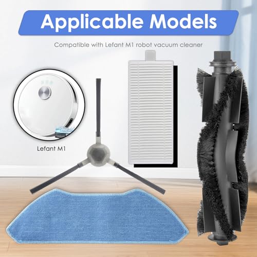 Image of (7 Pack) M1 Replacement Parts Compatible with Lefant M1 Robot Vacuum Cleaner, 1 Roller Brush, 2 Side Brushes, 2 HEPA Filters, 2 Mop Pads, Accessories Kit