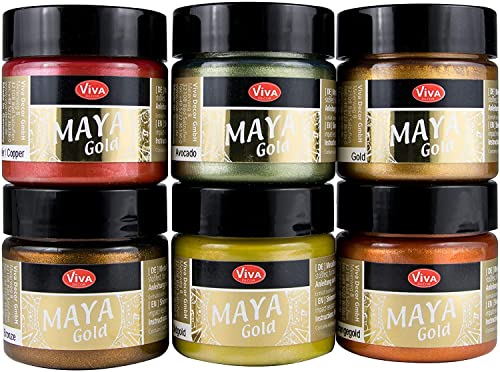 Preisvergleich Produktbild Maya Gold 6er Set (Indian Summer) - Viva Decor Metallic Effektfarbe, Metallglanz, Effekt Farbe Metall, Bastelfarbe, Dekofarbe