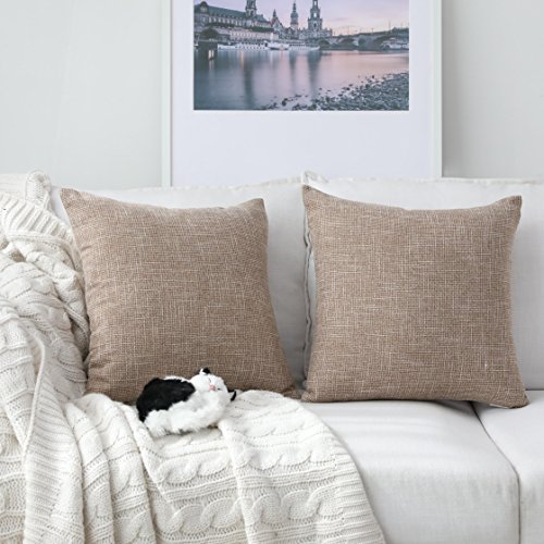 Kevin Textile Pillow Covers Star Faux Linen Cushion Cases Super Soft Throw Pillow Sham For Bedroom/Sofa/Car, 2 Pcs, 24"X24", Natural Linen #TOP3