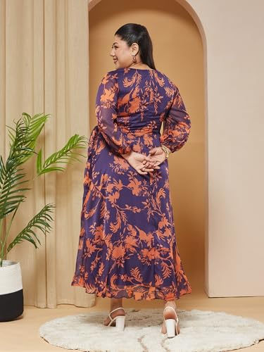 Image of Miss Chase A+ Women's V-Neck Three-Quarter Sleeve Floral Wrap Chiffon Midi Dress