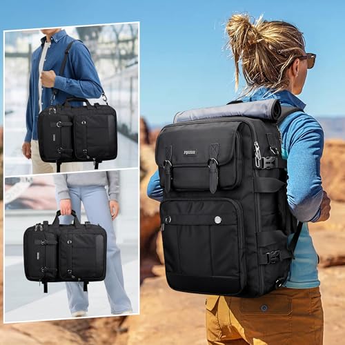 PIJUSHI Travel Backpack for Women Men Carry on Luggage Backpack Convertible Large Laptop Duffel Bag for Airplanes(PE049 Black)2