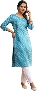 Women's Pure Cotton Kurti, White with Grey Tribal Print, 3/4 Sleeves, Straight Fit Price In India