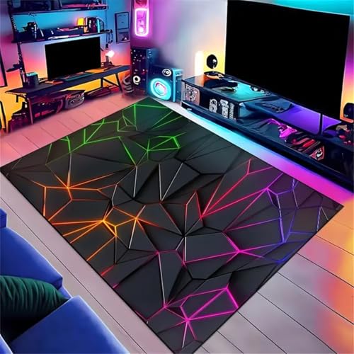 PEIHUODAN Tapis Gamer Sol en Flanelle - Design Neon Gaming Antidérapant pour Chambre Ado Garçon, Tapis de Jeu Gaming, Déco Chambre Gaming et Enfant...