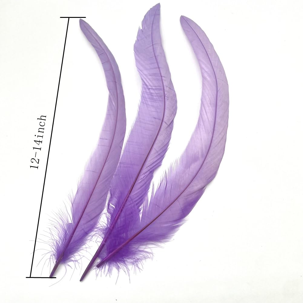 shekyeon 12-14inch Rooster Tail Feather Use for Hats Costume Decoration Pack of 50 (light purple) - Image 2