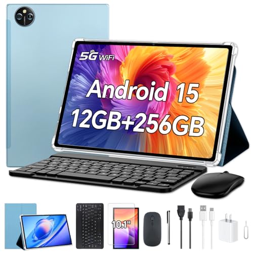 Image of 10 inchAndroid 15 Tablet WiFi Model, 12GB+256GB+1TB Expandable, 8 Core CPU A523, 8000mA Large Battery,13MP+5MP Camera, Includ /Keyboard /Mouse /Stylus /Case /Protective Film (M6-Blue)