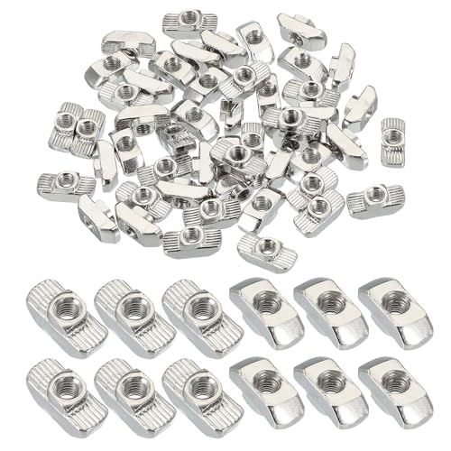 PATIKIL 4040 Series M5 t Nuts, 50pcs t Slot Nut Hammer Head Fastener Nut, Nickel Plated Carbon Steel Nut for Aluminum Profile l Silver