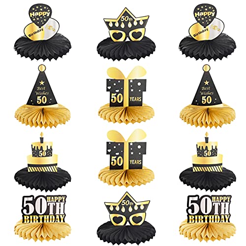 HOVEOX 12 Pieces 50th Birthday Honeycomb Centerpieces Happy 50th Honeycomb Centerpieces Cheers to 50 Years Honeycomb Table Topper 50th Birthday Centerpieces for Tables Decorations