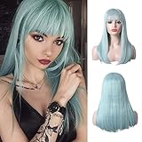 WOCO Fashion Green 20Inch Wigs With Bangs Heat Resistant Synthetic Women Wigs Straight Hair Cosplay...