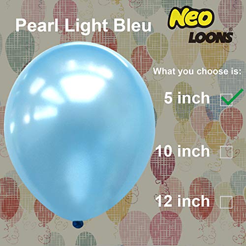 Image of Neo LOONS 100 pcs 5 inch Pearl Light Blue Premium Latex Balloons - Great for Kids, Adult Birthdays, Weddings, Receptions, Baby Showers, Water Fights, or Any Celebration