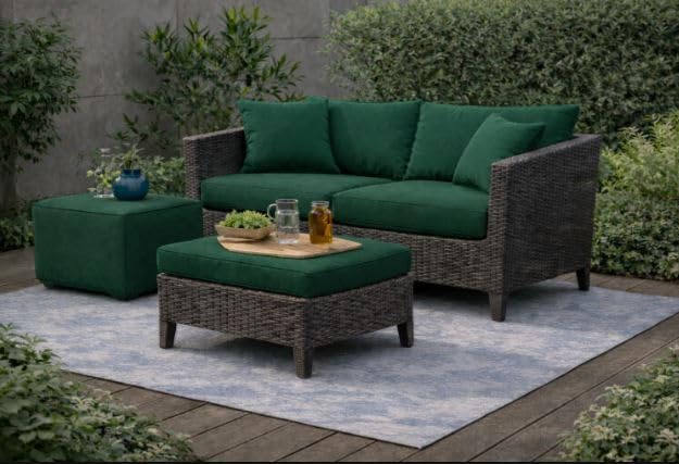 SLUMBER HOME Rattan Patio Furniture Sofa Replacement Seat Pad & Back Cushion Set Polyester Water Resistant Garden Chair Cushions for Outdoor Sofa Set (Bottle Green, Sizee: Back-60cm x 50cm)