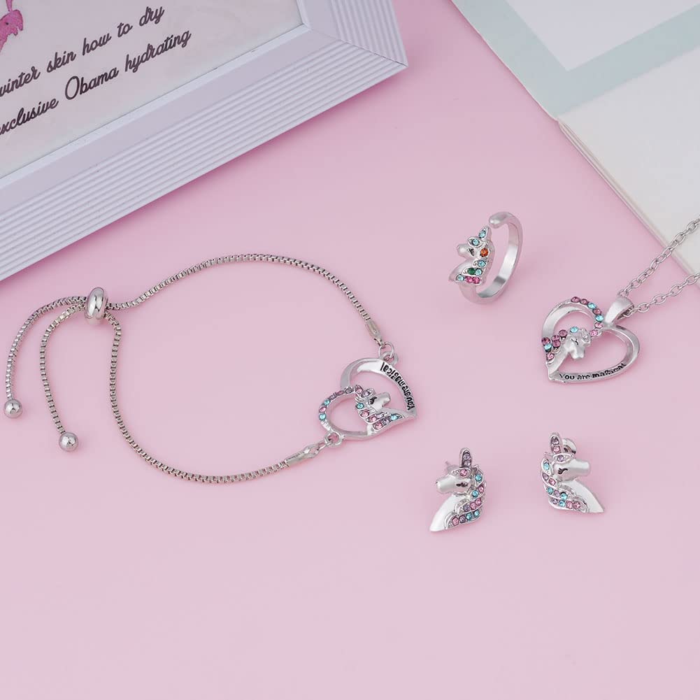 OSDUE Bijoux, Ensemble de Bijoux, Collier Bracelet Bague Boucles d'oreilles Set, Princesse Anniversaire Noël Cadeau