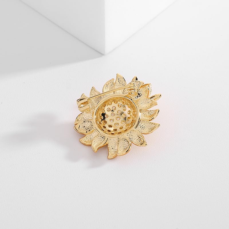 Image of 14K Gold Sunflower Coat Brooches for Women, Suit Cardigan Pin for Stylish Casual Wear, Small Brooch