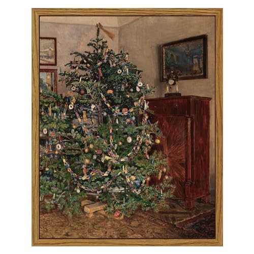 Image of ARPEOTCY Vintage Framed Wall Art, 8x10in, Antique Winter Christmas Tree Canvas Wall Decor Paintings for Living Room, Rustic Country Holiday Prints for Bedroom Bathroom, Gifts