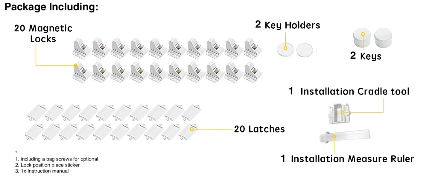 20 Pack Magnetic Cabinet Locks Baby Proofing - Vmaisi Children Proof Cupboard Drawers Latches - Adhesive Easy Installation