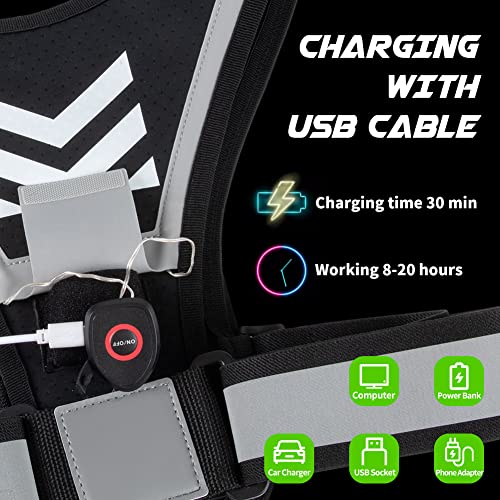 Oliker Running Vest With Phone Holder And Led Light,Usb Rechargeable Running Vest With Back Safety Lights Adjustable Waistband Waterproof Reflective Running Vest With Chest Phone Holder For Men Women #TOP4