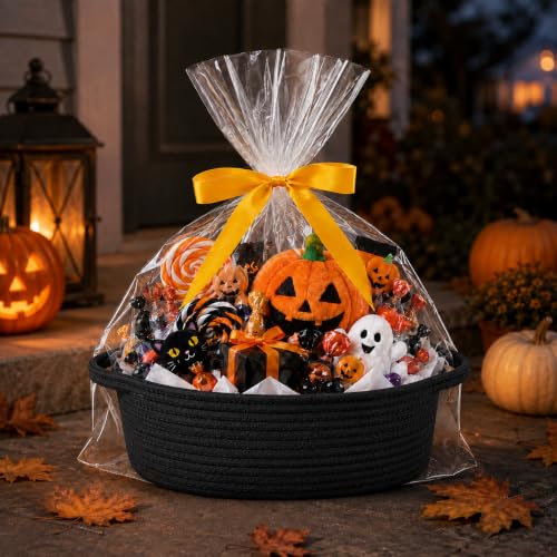 Image of Empty Gift Basket with Gift Bag & Ribbon, Woven Rope Basket, 12x8x5 inch