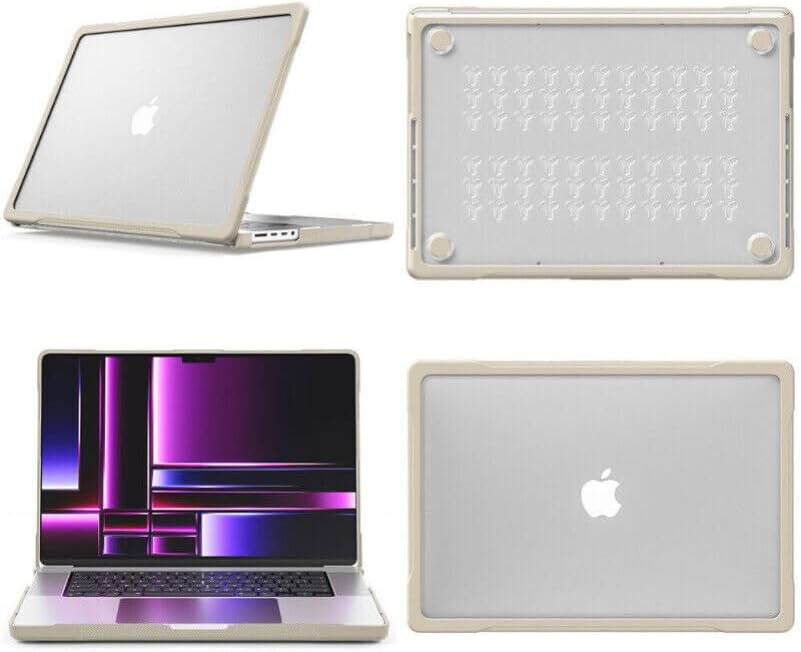 case for MacBook Air 13-in. (M3) 2024 A3113 (Color: Khaki/Clear) Shockproof Bumper Cover Flip Back Case