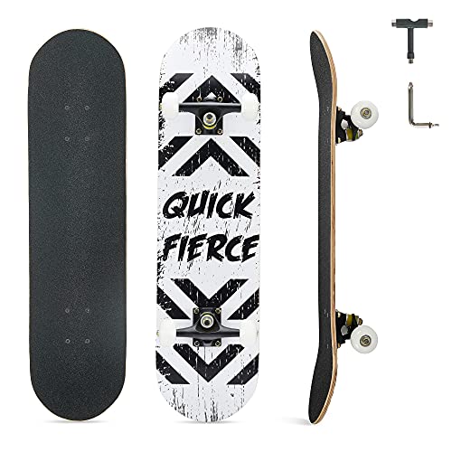 Opurtdor Skateboard Enfant, Planche de Skate Complet 79cm×20cm, 8 Couches de Bois D'érable Pont Standard Trick Skate Boards Cruiser, pour Débutant Adultes Ado Fille Garçon Cover