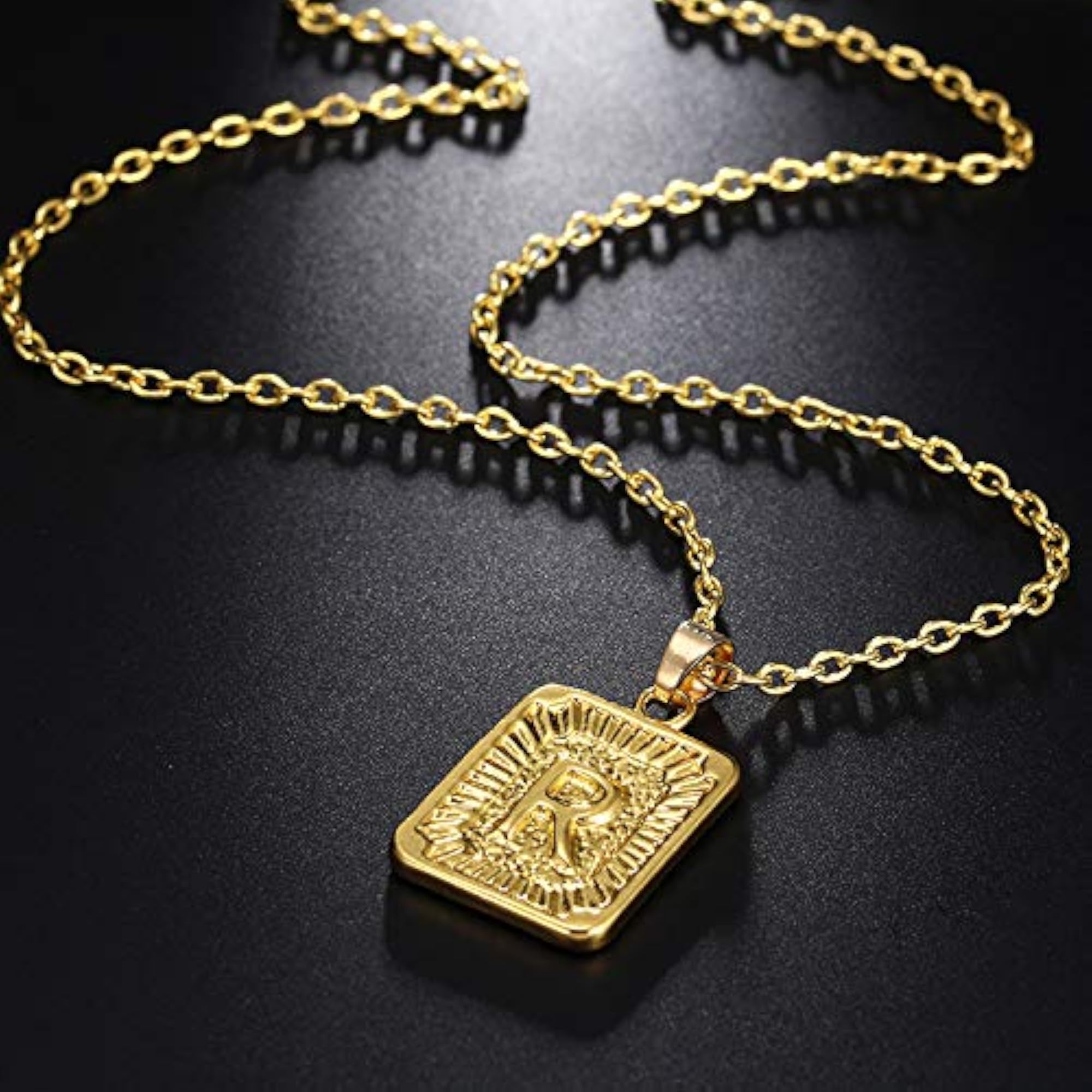 Plated Alphabet R Statement Chain Pendant Necklace