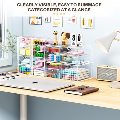 Image of caktraie Makeup Organizer Storage With 16 Drawers, 4 Pcs Desktop Office Supplies, Desk Organizers, Clear Accessories, Dustproof Storage Drawer and for Make Up, Jewelry, Pen, Stationary