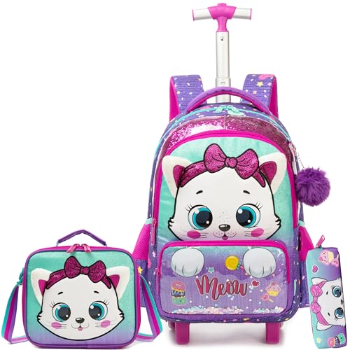 HTgroce Cartable a Roulette Fille Chats Sac Dos...