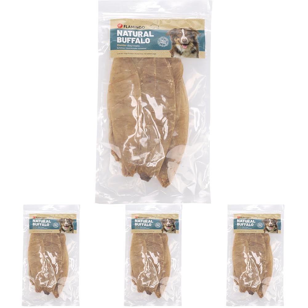 Flamingo Leckerli Hund – Büffelblase – 100g – glutenfrei – ohne Zuckerzusatz & Konservierungsstoffe – Nature Snack (Packung mit 4)