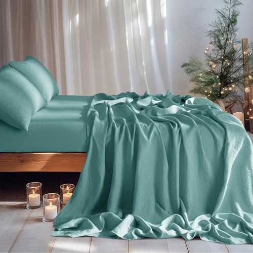 Image of LBRO2M 100% French Pure Linen Sheet Set 4Pcs, 16 inch Deep Pocket Full Size