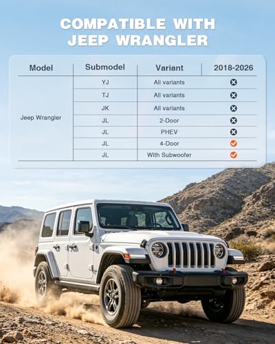 Image of Floor Mats for Jeep Wrangler JL 4-Door 2018-2026 with Subwoofer, Custom Fit TPE All Weather Car Mats, Waterproof Anti-Slip Floor Liners Full Set with Cargo Liner (NOT for JK / 2-Door /PHEV)