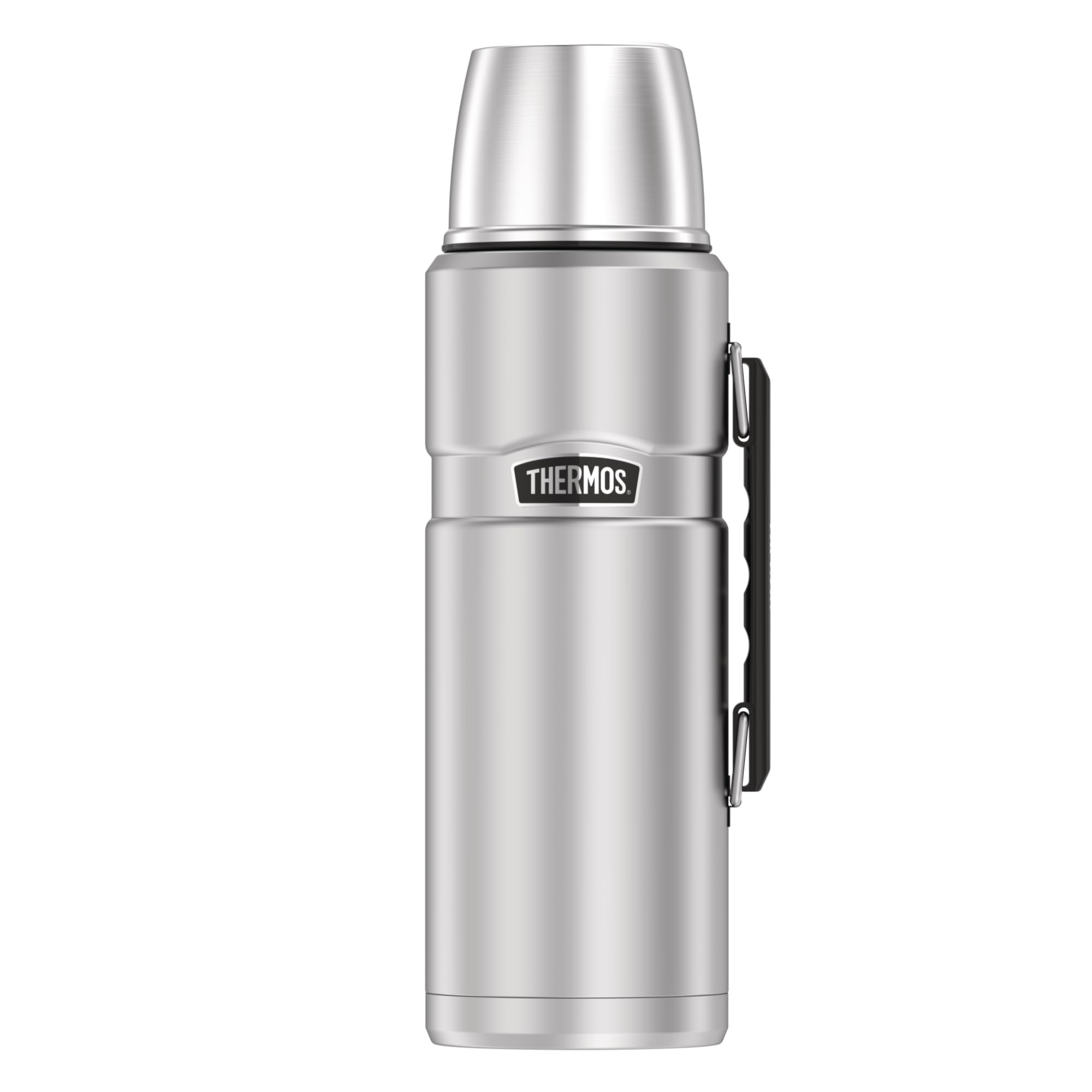 THERMOS STAINLESS KING Thermosflasche 1,20 l, 24 h heiß, stainless steel | 24 h kalt, mit Trinkbecher und Griff, absolut dicht, Edelstahl-Isolierflasche, spülmaschinenfest, silber matt