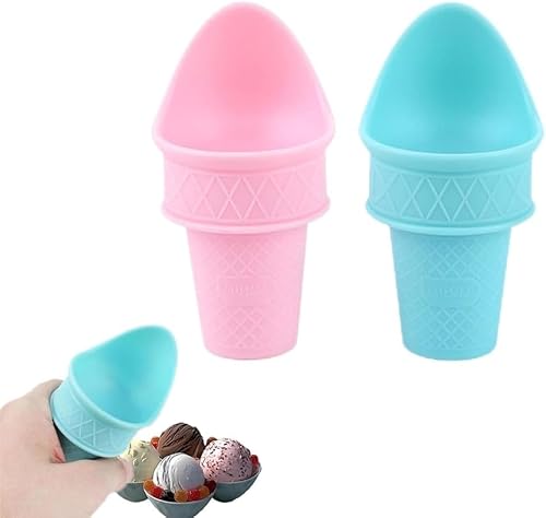 Kiddie Cones Ice Cream Scoops, Ice Cream Cone Holder, Mini Ice Cream Cones, Reusable Ice Cream Cones Snow Cone Rack, Plastic Ice Cream Cone Scoop for Kids Toddler (2Pcs)