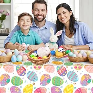 3 Pack Easter Tablecloth Watercolor Easter Eggs Plastic Table Cloths Disposable Rectangle Spring Flowers Table Cover for Indoor or Outdoor Tables Decor Party Decorations Supplies 54 x 108