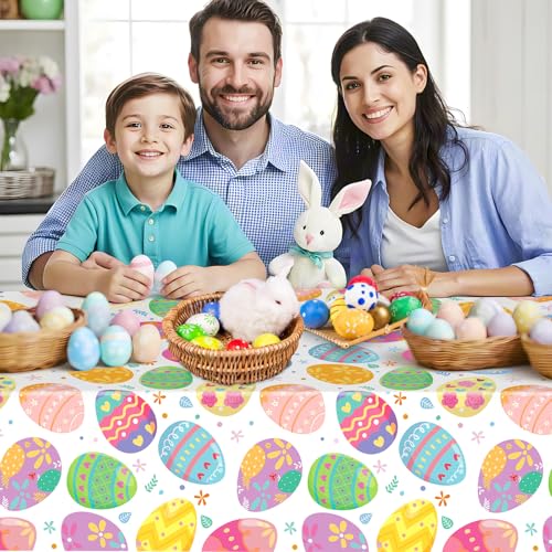 3 Pack Easter Tablecloth - Watercolor Easter Eggs Plastic Table Cloths, Disposable Rectangle Spring Flowers Table Cover for Indoor or Outdoor Tables Decor Party Decorations Supplies, 54" x 108" by Litmitfu - Image 2