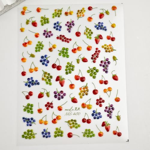 Image of Fruit Nail Art Stickers Summer Colorful Nail Stickers 5D Embossed Cute Manicure Decals Accessories Self Adhesive Slider for Women DIY Nails Art Decorations Accessories
