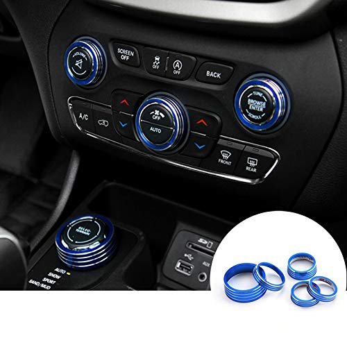 HOTRIMWORLD Blue Interior Center Console Air Condition & 4WD & Headlight Knob Trim Cover 5pcs for Jeep Cherokee 2014-2018