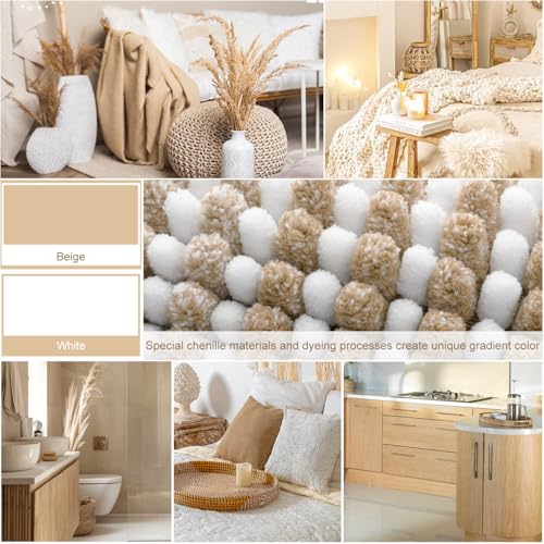 BSICPRO Bathroom Rugs and Mats Sets, 2 Piece Thick Absorbent Chenille Bath Mat Rug Set Non Slip, Soft Shaggy Bath Floor Mats for Bathroom, Machine Washable (20" x 47" Plus 16" x 24", Beige)