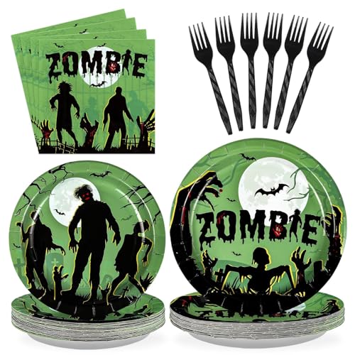 Grencian 96Pcs Halloween Zombie Party Supplies Green Spooky Zombi...