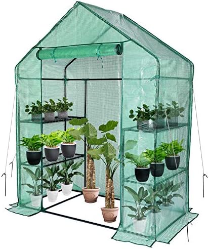 Small Greenhouse for Outdoors, Mini Walk in Greenhouse, Portable Greenhouse with Roll-up Zipper Entry Door and Anchors for Stability(4.7L×2.5W×6.3H Ft)