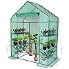 Small Greenhouse for Outdoors, Mini Walk in Greenhouse, Portable Greenhouse with Roll-up Zipper Entry Door and Anchors for Stability(4.7L×2.5W×6.3H Ft)