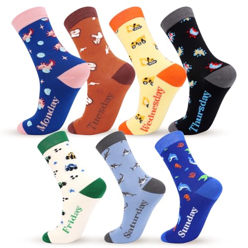 DESKSA 7 Days of the Week Socks for Kids, Funny Cute Cartoon Weekly Socks Gifts for Teens & Friends, Birthday Gifts