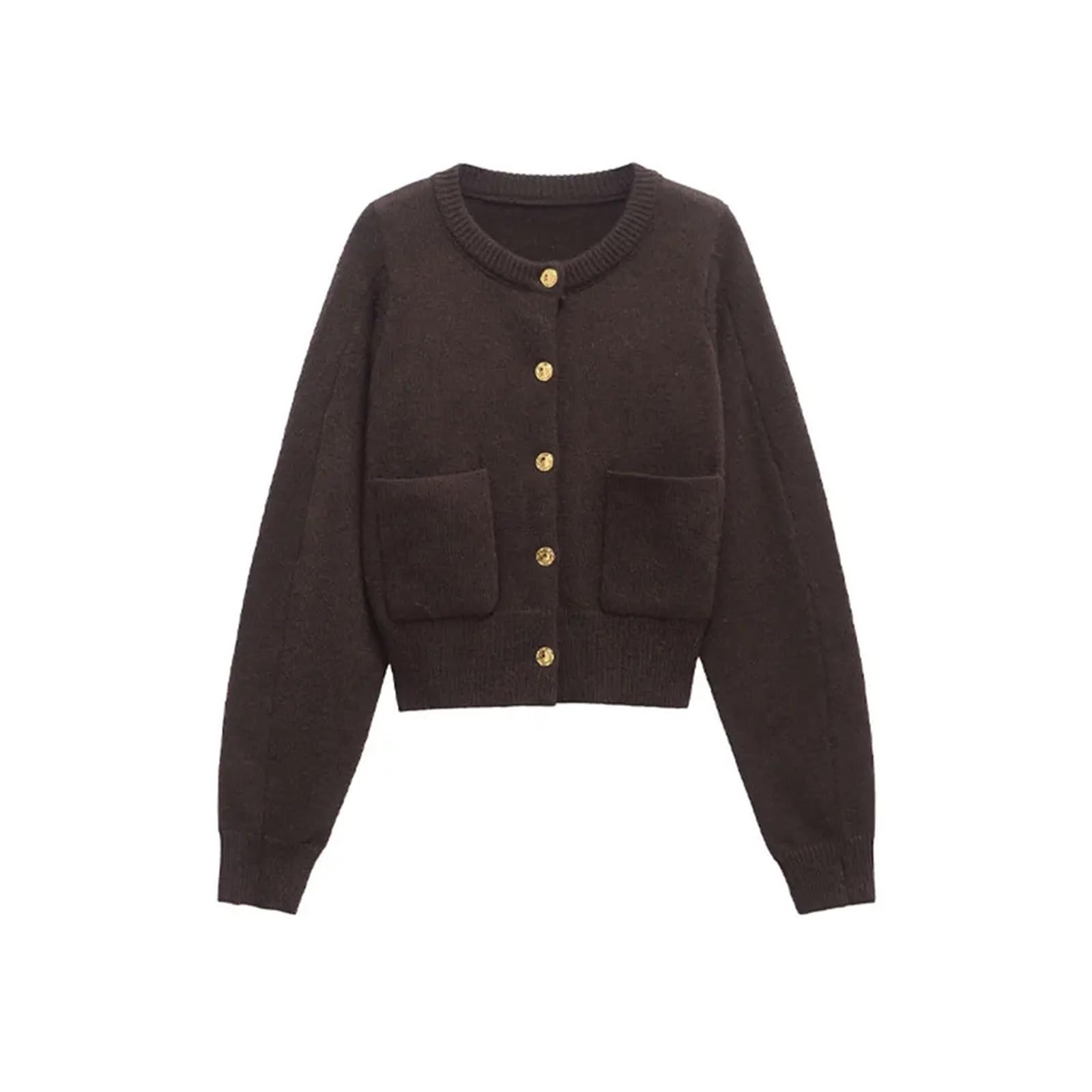 Suéter Tipo cárdigan de Punto for Mujer, Cuello Redondo, Manga Larga, Elegante, con Botones Dorados y Bolsillos de Parche Delanteros, Prenda Exterior
