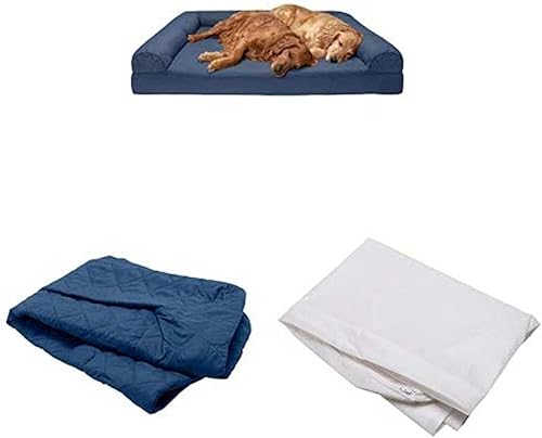 Furhaven Paquete para mascotas sofá acolchado ortopédico azul marino Jumbo Plus, funda de cama extra para perro y forro de colchón resistente al