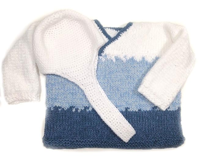 KSS Handmade Blue/L.Blue/White Kids Pullover and Helmet hat 6-8 Years SW-1118