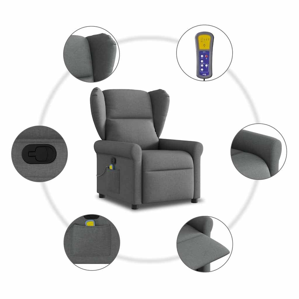 vidaXL Fotel masujący z funkcją rozkładania, ciemnoszary materiał